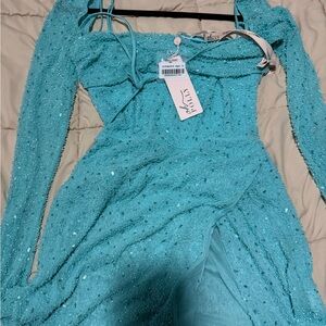 For Love And Lemons Aqua Sequin Dress